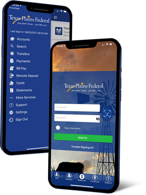 Texas Plains FCU mobile app screenshot